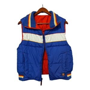 Blue and multi-coloured vintage 80s puffer vest puffer vest #vintage #retro